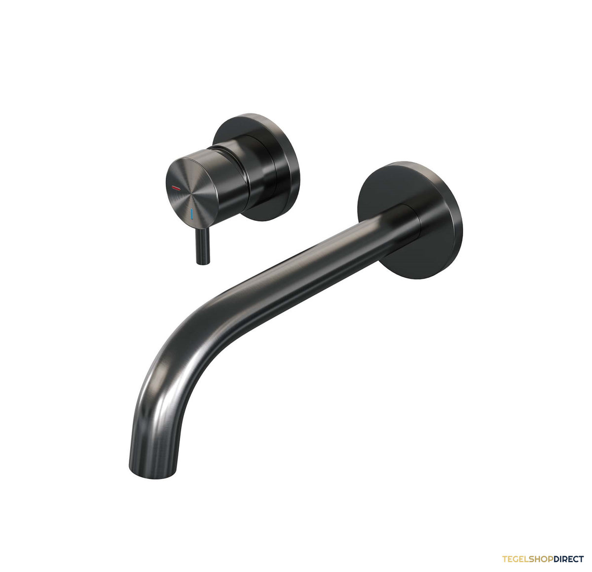 Inbouw Wastafelmengkraan Brauer Gunmetal Edition Coldstart Gebogen Uitloop Korte Ronde Hendel Links Geborsteld Gunmetal PVD Met Rozetten