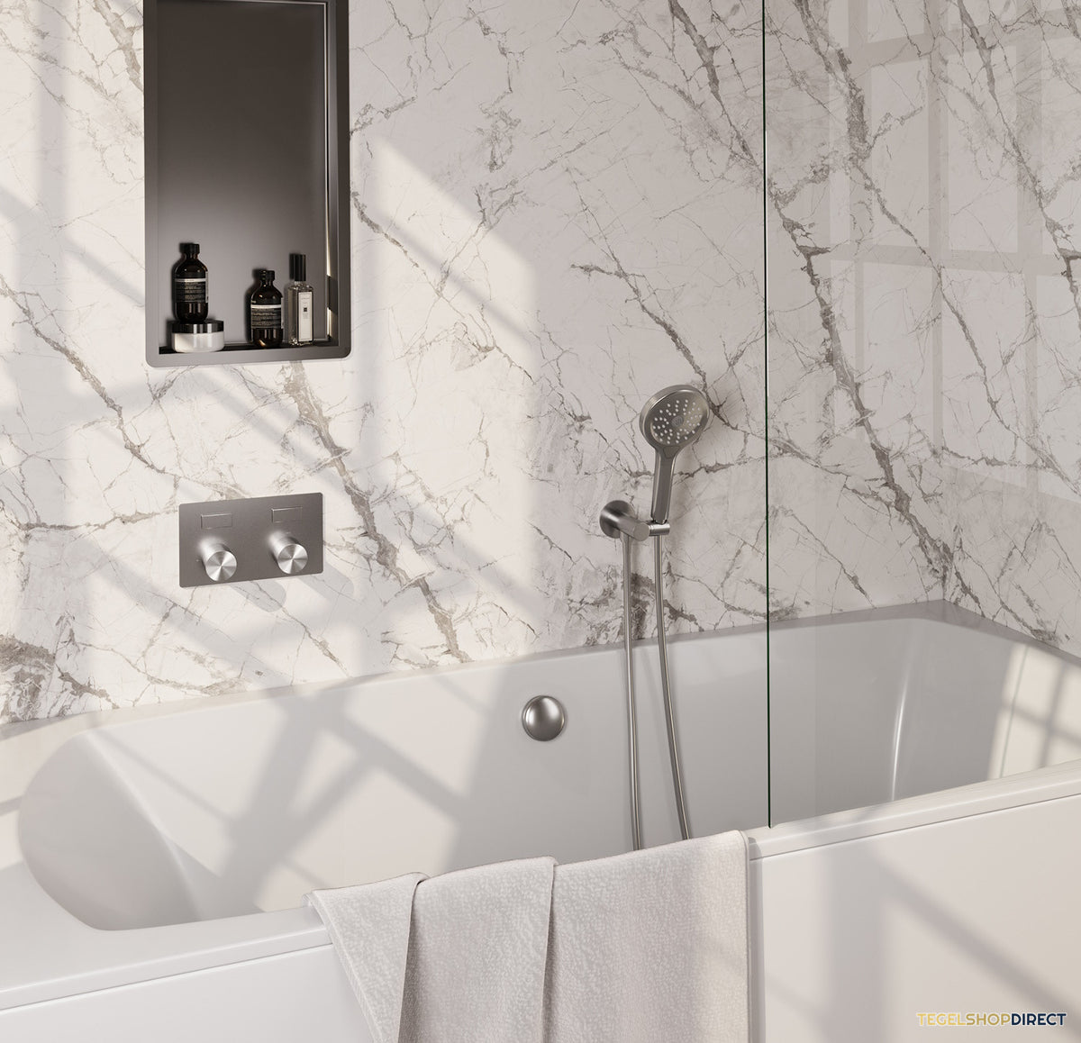 Inbouwthermostaat set Brauer Carving Met Drukknoppen Incl Baduitloop en Afvoer RVS (Keuze Handdouche) – afbeelding 2