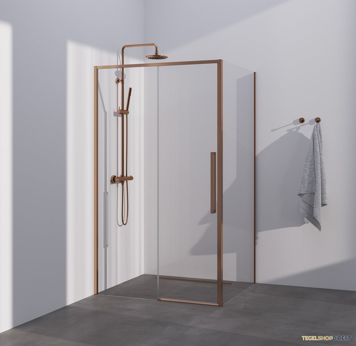 BRAUER Season douchecabine model B met schuifdeur helder glas 120x90x200 omkeerbaar incl. glascoating Season-Koper – afbeelding 2