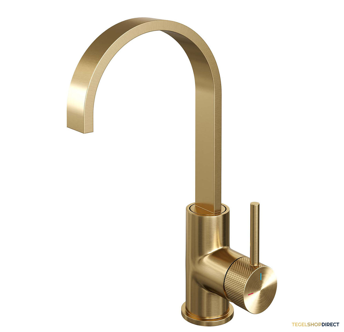Wastafelmengkraan Brauer Gold Carving Coldstart Opbouw Hoog Plat Gebogen Ronde Hendel Geborsteld Goud PVD PVD