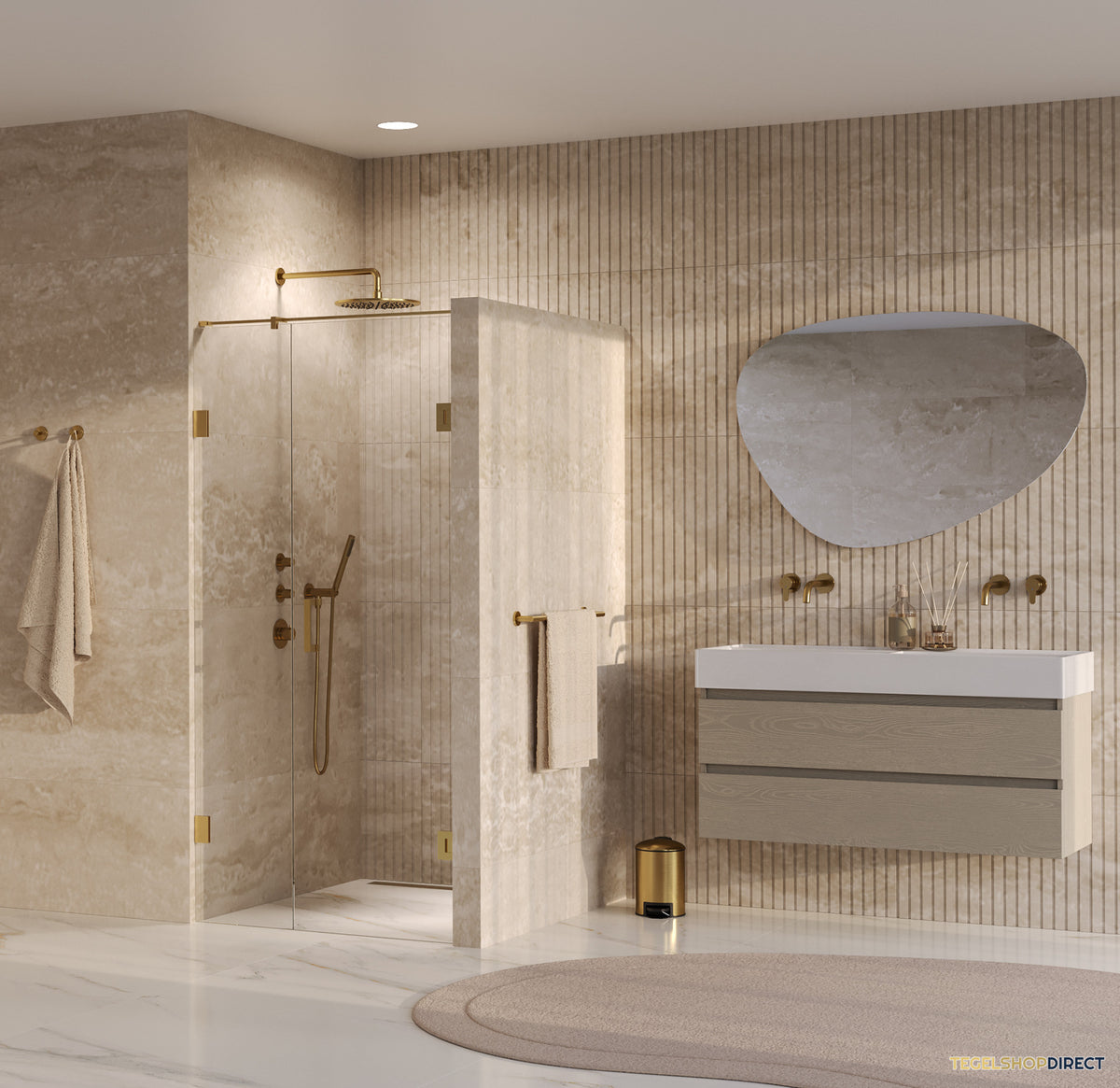 BRAUER Void nisdeur 2-delig helder glas 90x200 omkeerbaar met draaideur 60 aan muur incl. glascoating PVD goud – afbeelding 2
