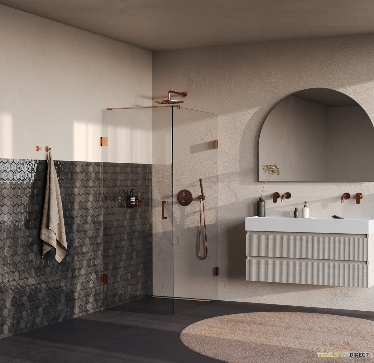 BRAUER Void douchecabine met draaideur helder glas 80x120x200 incl. glascoating PVD koper geborsteld – afbeelding 2