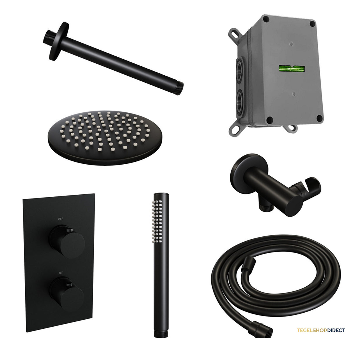 Inbouw Regendouche Set Brauer Black Edition Plafond Uitloop Ronde Hoofddouche 20 cm Mat Zwart – afbeelding 2