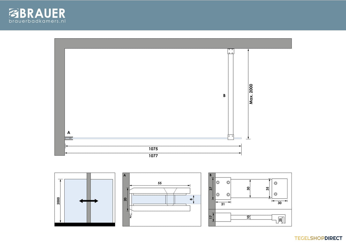 BRAUER Void inloopdouche helder glas 110x200 incl. glascoating PVD koper geborsteld – afbeelding 5