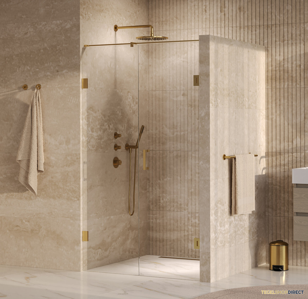 BRAUER Void nisdeur 2-delig helder glas 120x200 omkeerbaar met draaideur 60 aan muur incl. glascoating PVD goud