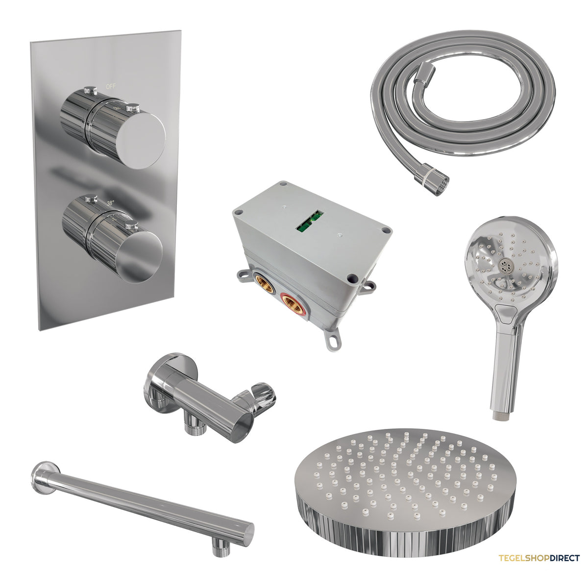 Brauer Stripe thermostatische inbouw regendouche 3-weg rechthoekig SET 16 met 25 cm douchekop en rechte muurarm en 3-standen handdouche en doucheslang en wandaansluitbocht chroom – afbeelding 3