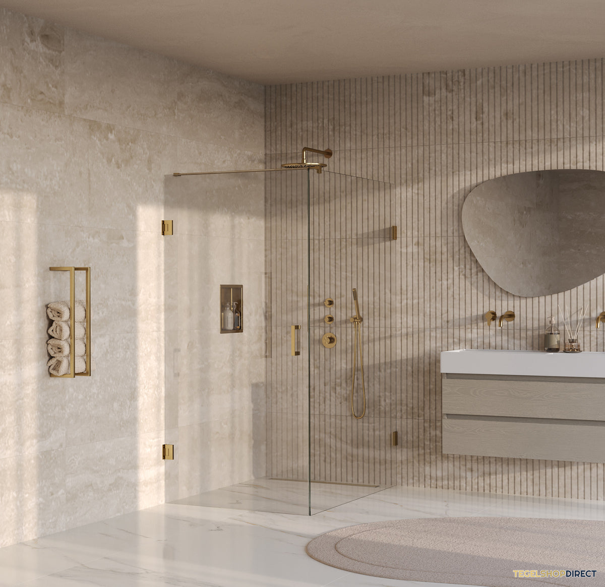 BRAUER Void douchecabine met draaideur helder glas 90x140x200 incl. glascoating PVD goud geborsteld – afbeelding 2