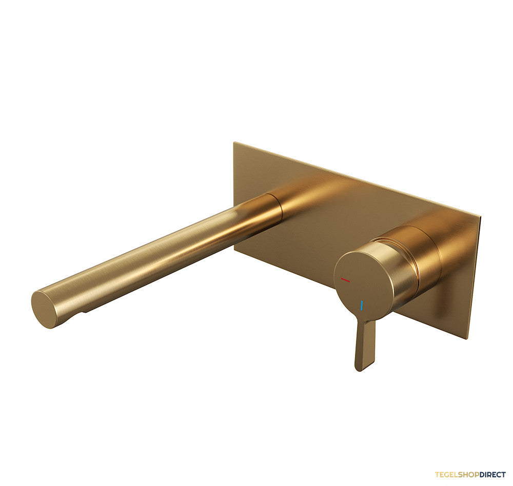 Inbouw Wastafelmengkraan Brauer Gold Edition Coldstart Rechte Uitloop Halfronde Hendel Rechts Geborsteld Goud PVD Met Afdekplaat