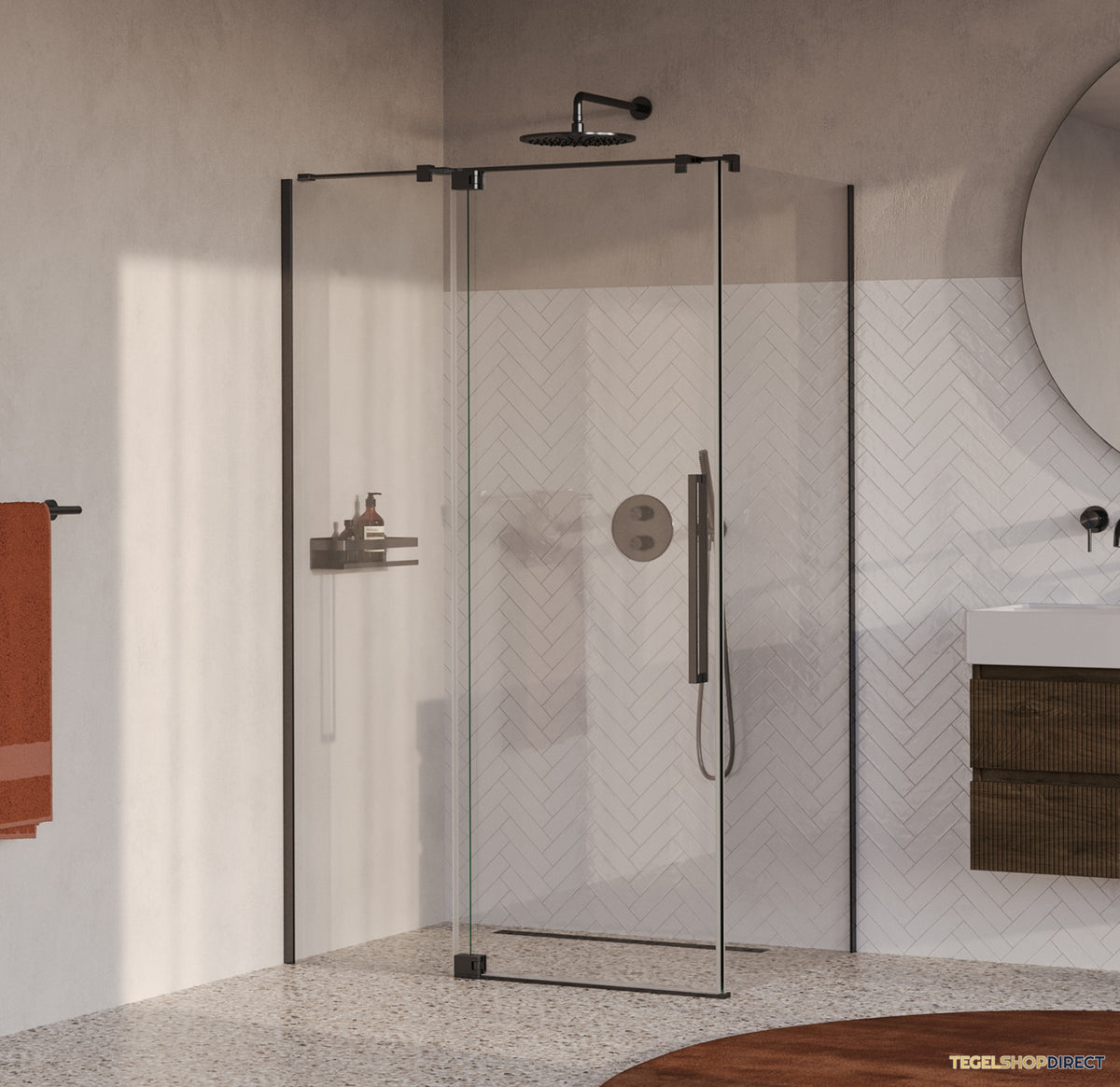 BRAUER Stellar douchecabine met draaideur helder glas 120x100x200 omkeerbaar incl. glascoating PVD gunmetal geborsteld