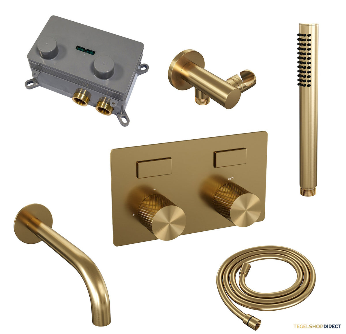 Inbouwthermostaat set Brauer Carving Met Drukknoppen Incl Baduitloop Goud (Keuze Handdouche) – afbeelding 5