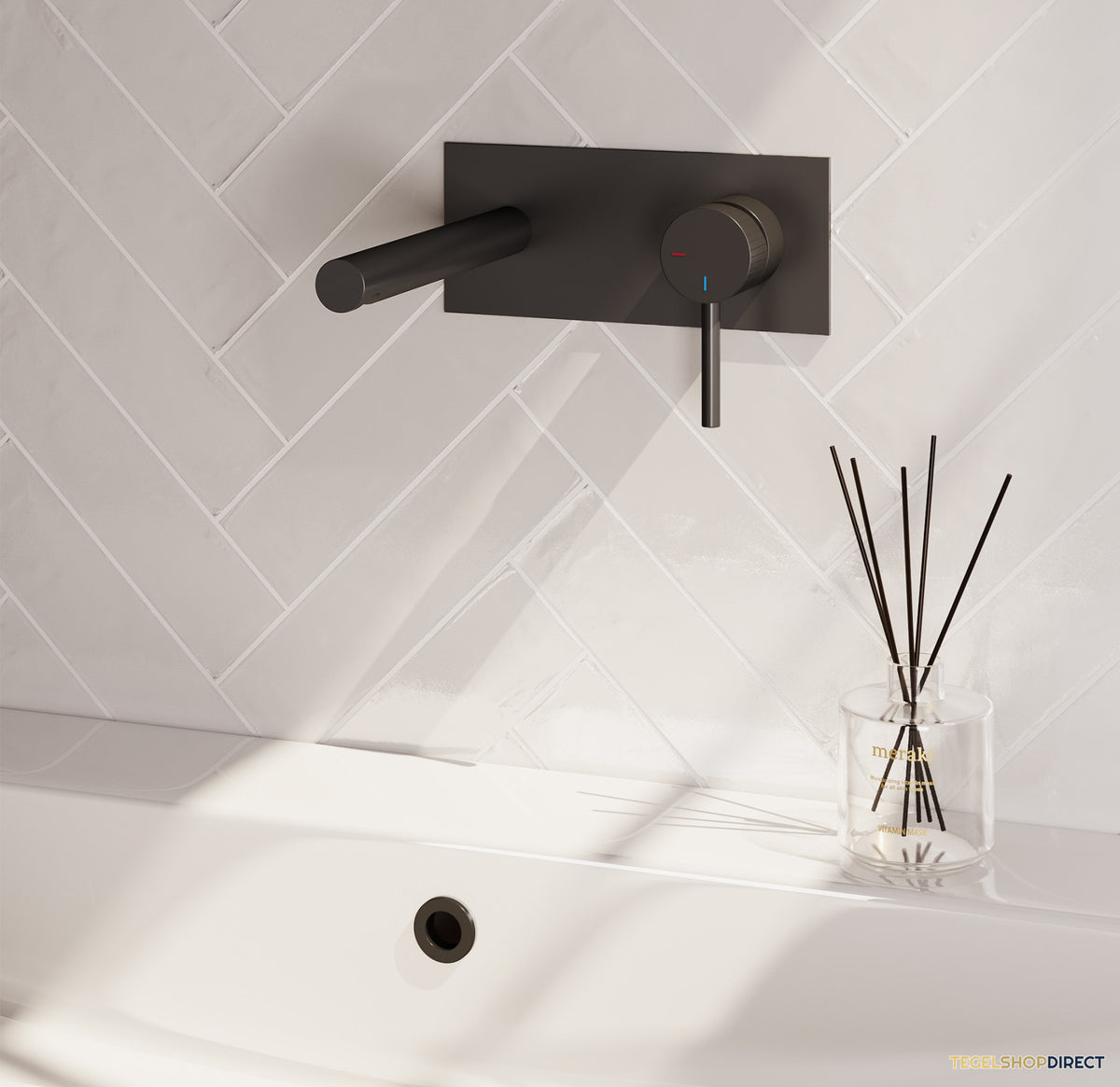 Brauer Stripe inbouw wastafelmengkraan met rechte uitloop en afdekplaat model A1 mat zwart – afbeelding 2