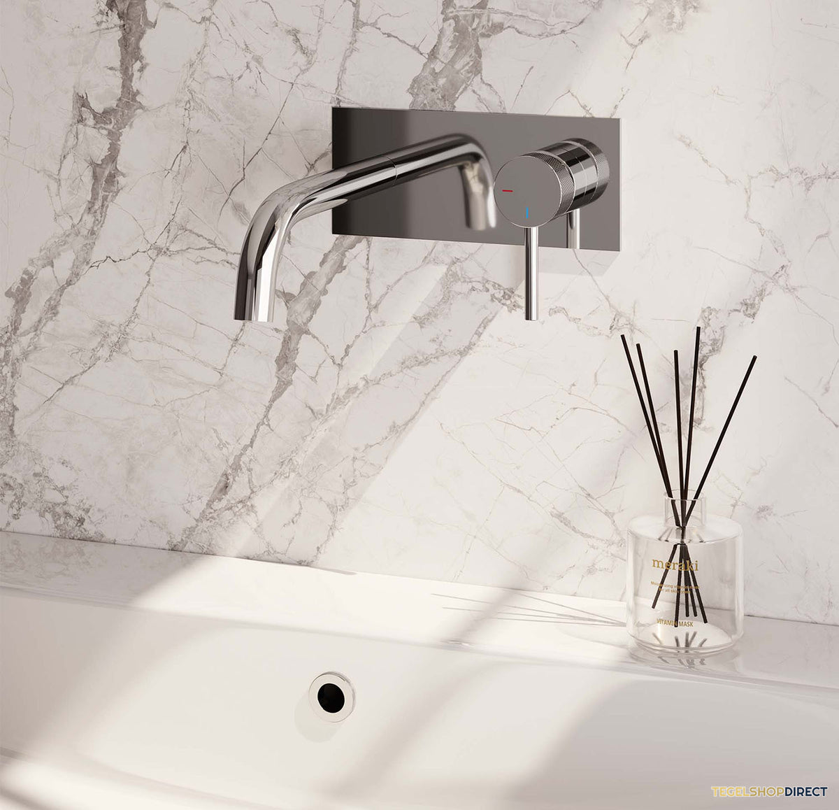 Inbouw Wastafelmengkraan Brauer Chrome Carving Coldstart Gebogen Uitloop Ronde Hendel Rechts Chroom Met Afdekplaat – afbeelding 2