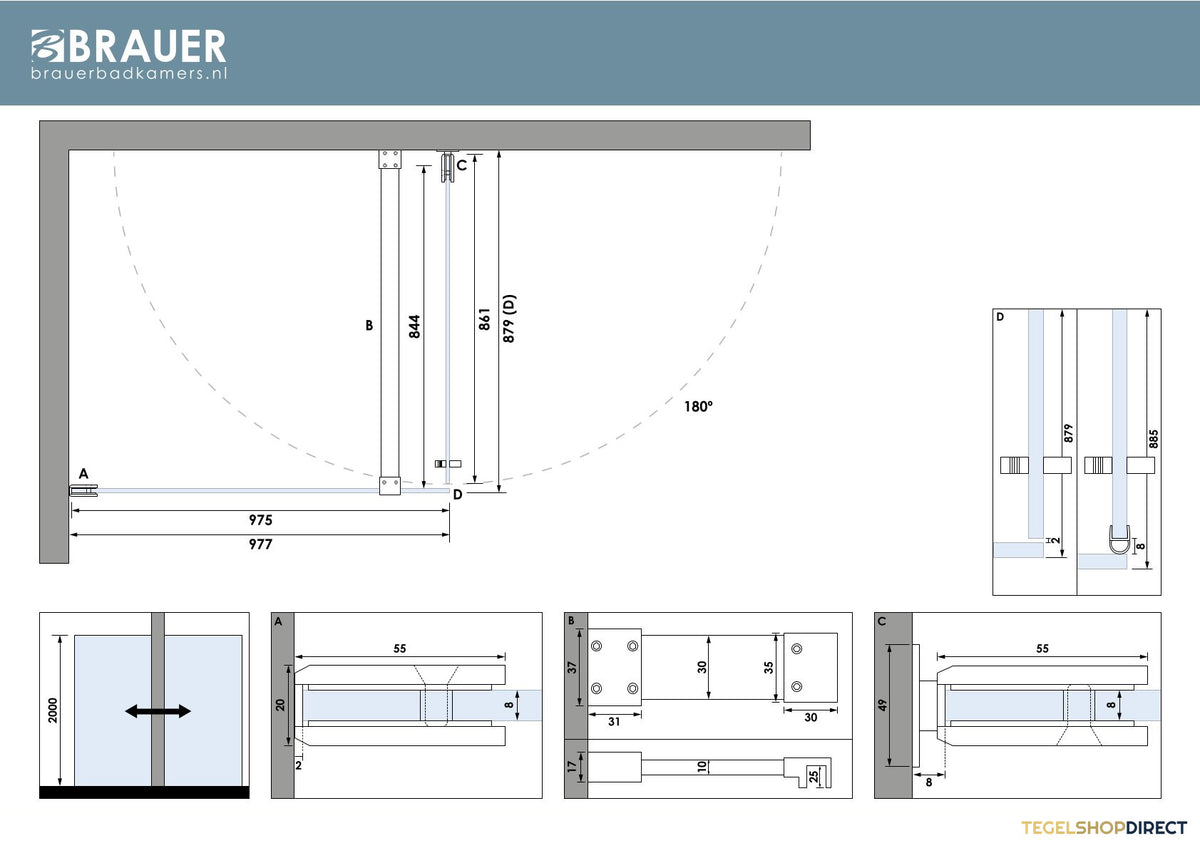 BRAUER Void douchecabine met draaideur helder glas 90x100x200 incl. glascoating mat zwart – afbeelding 7