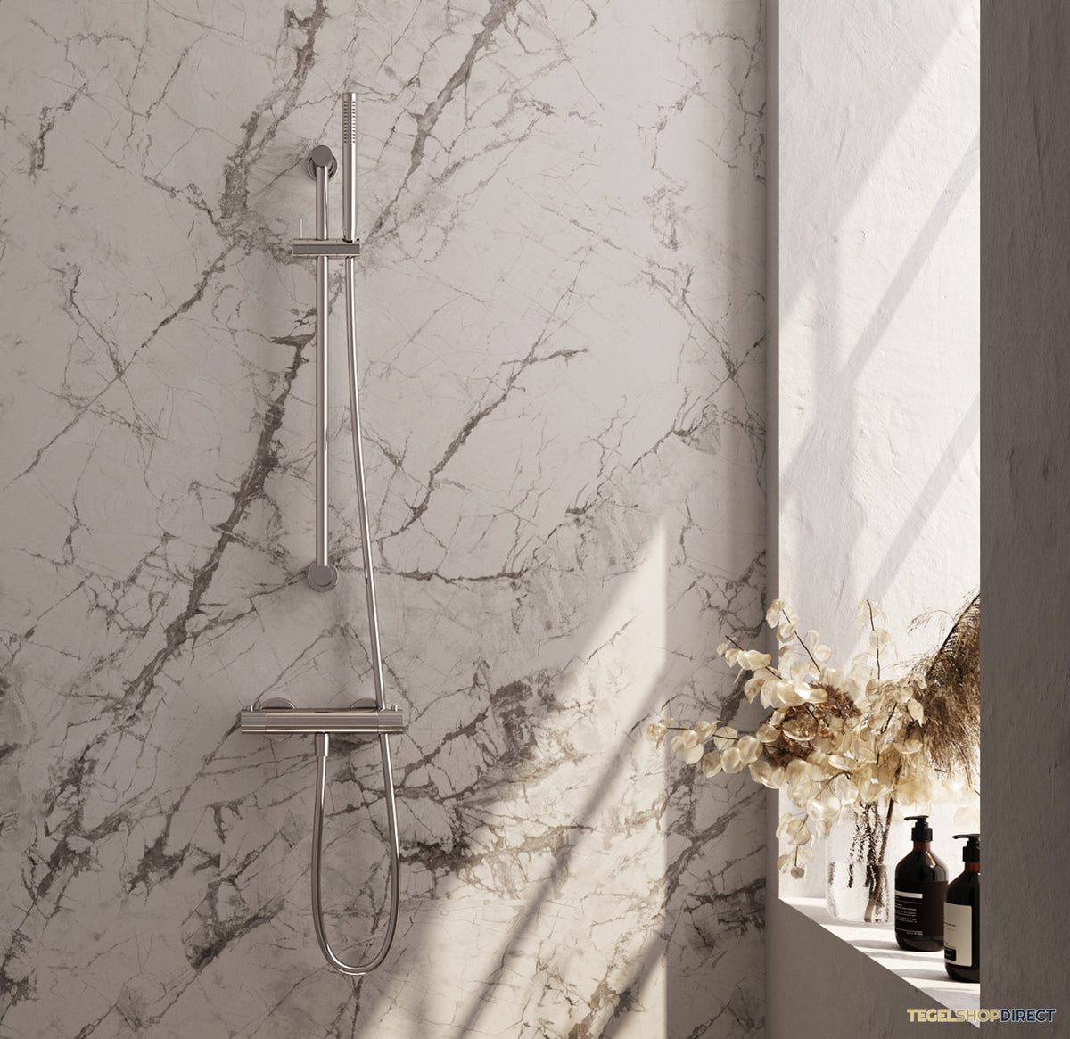 Brauer Stripe opbouw douche thermostaatkraan SET 01 met glijstang en staaf handdouche en doucheslang chroom