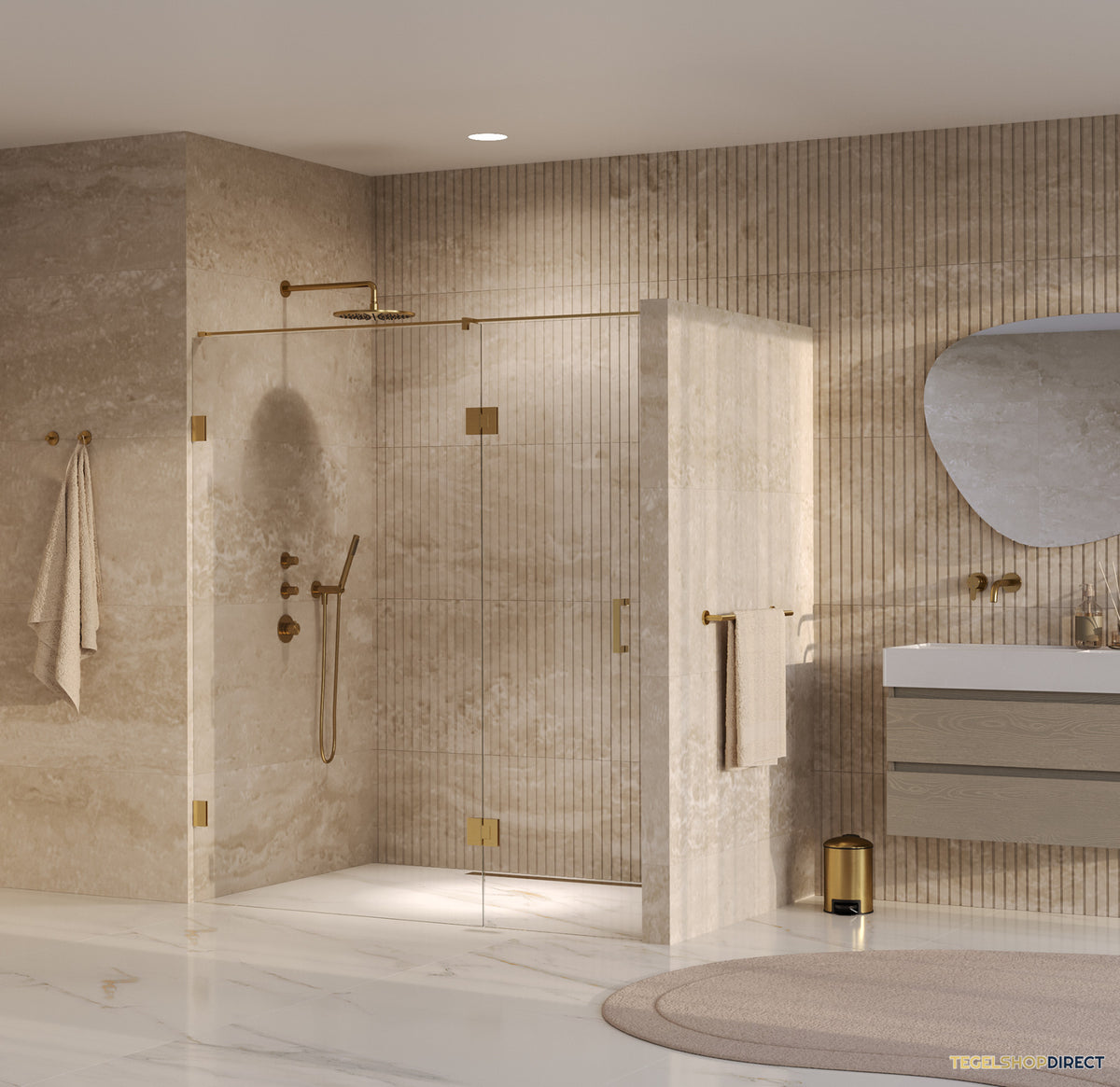 BRAUER Void nisdeur 2-delig helder glas 170x200 omkeerbaar met draaideur 70 aan glas incl. glascoating PVD goud – afbeelding 2