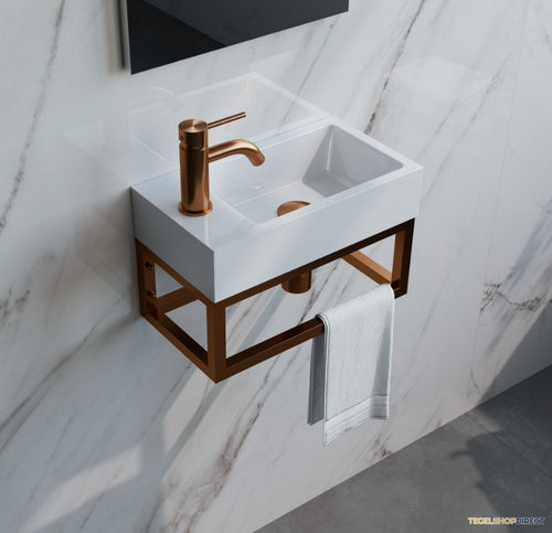 Fonteinset Brauer Copper Edition 40x22cm Wit Incl. Toebehoren en Frame Geborsteld Koper PVD