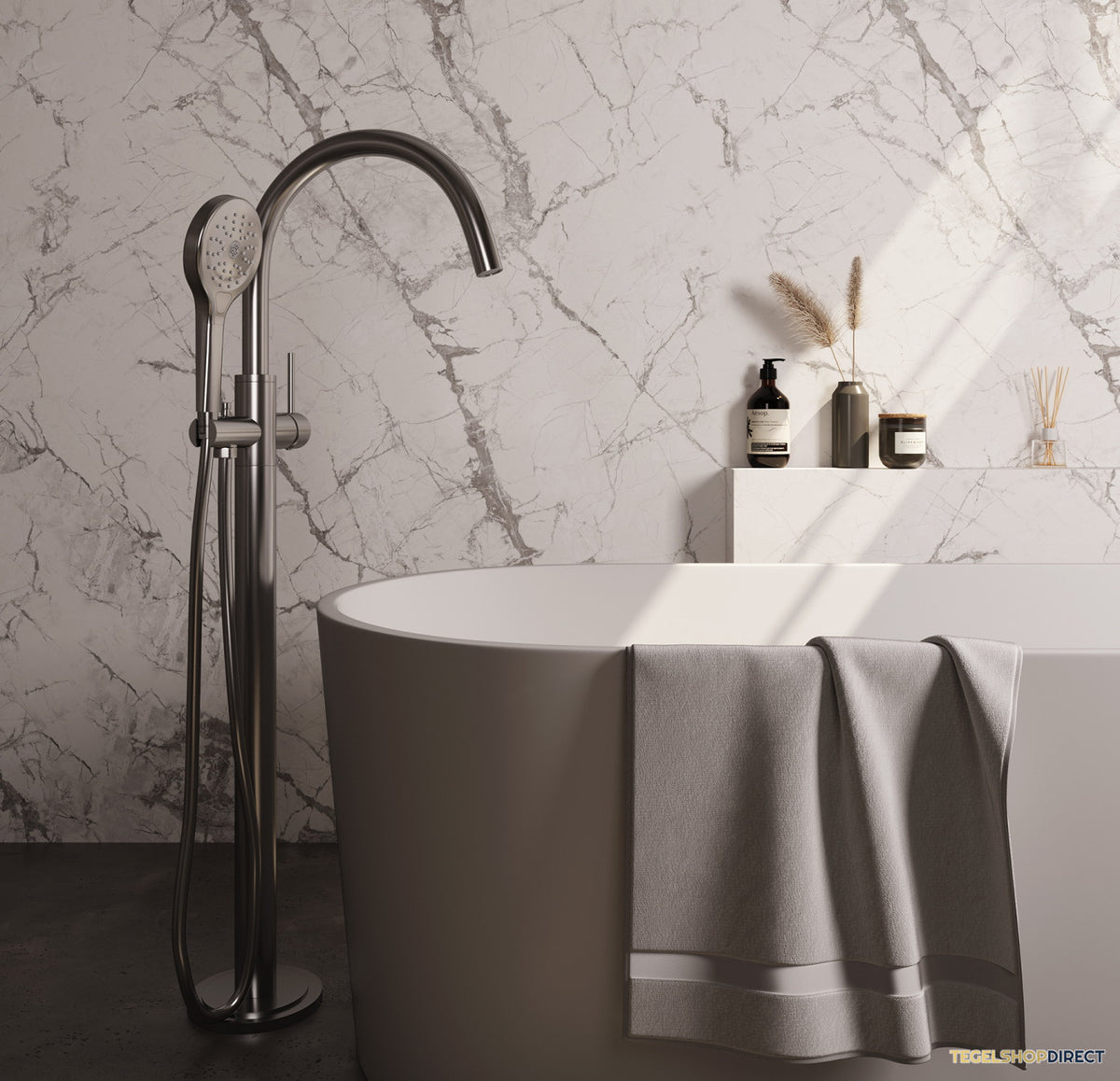 Vrijstaande Badkraan Brauer Brushed Met Handdouche Rond Geborsteld RVS – afbeelding 2