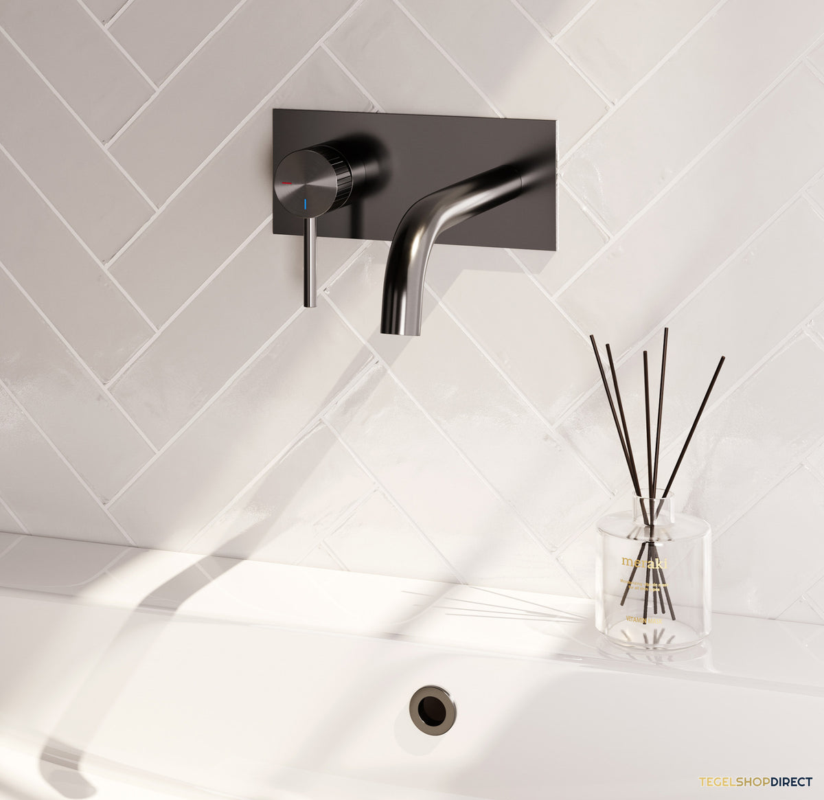 Brauer Stripe inbouw wastafelmengkraan met gebogen uitloop en afdekplaat model A2 gunmetal geborsteld PVD – afbeelding 2
