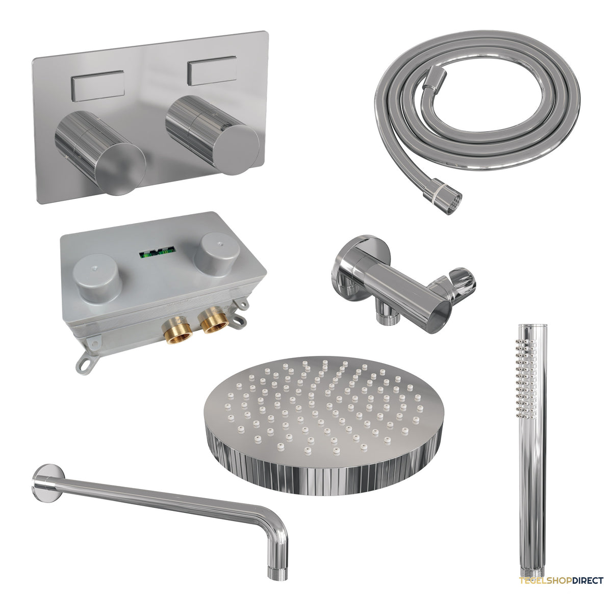 Brauer Stripe thermostatische inbouw regendouche met drukknoppen SET 26 met 25 cm douchekop en gebogen muurarm en staaf handdouche en doucheslang en wandaansluitbocht chroom – afbeelding 3