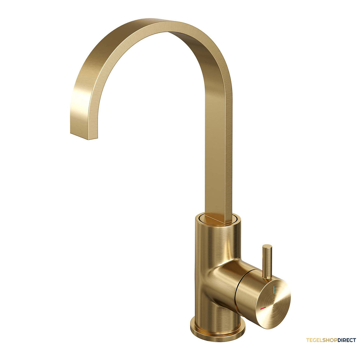 Wastafelmengkraan Brauer Gold Edition Coldstart Opbouw Hoog Plat Gebogen Korte Ronde Hendel Geborsteld Goud PVD