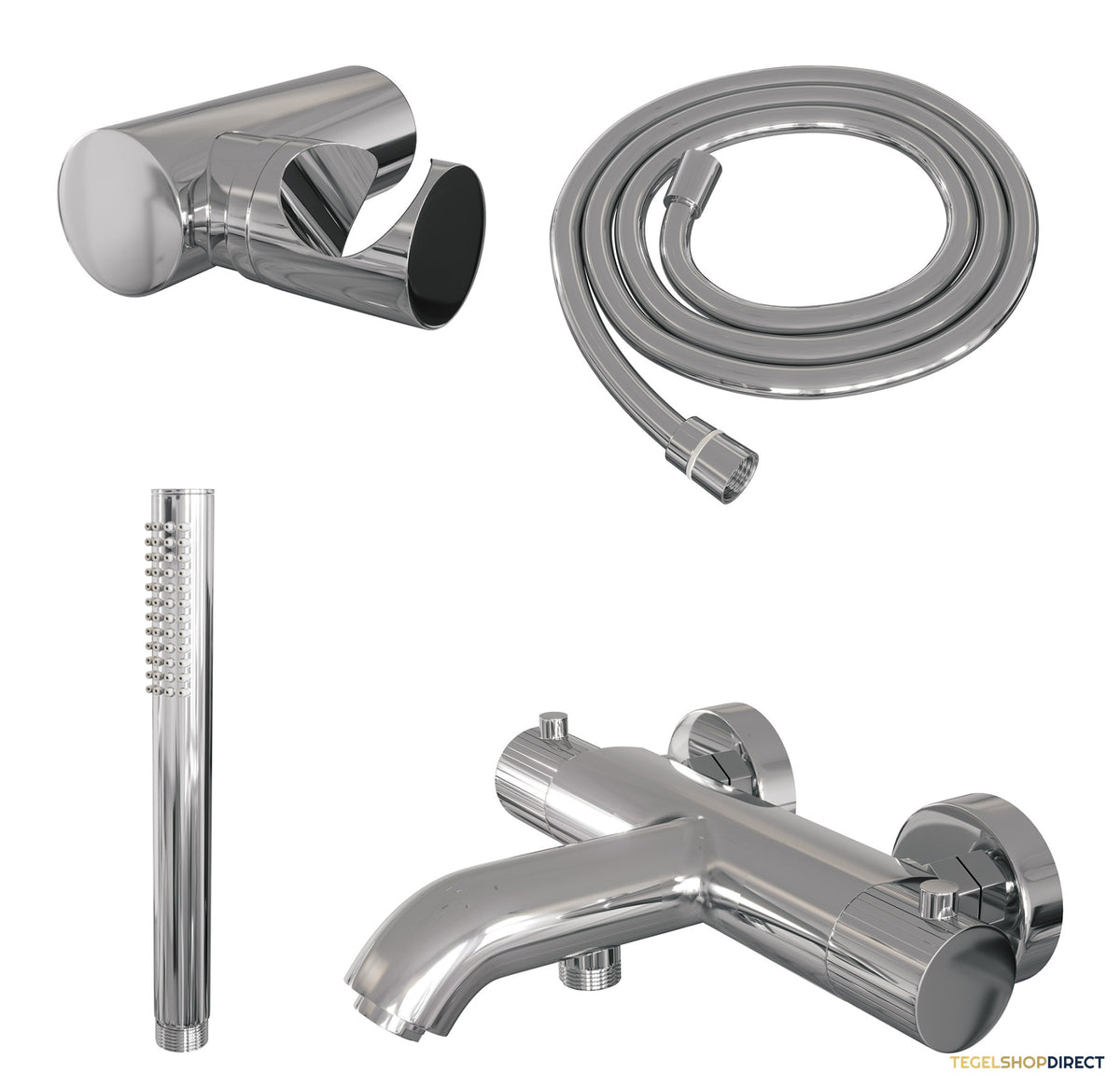 Brauer Stripe opbouw baddouche thermostaatkraan SET 03 met wandhouder en staaf handdouche en doucheslang chroom – afbeelding 2