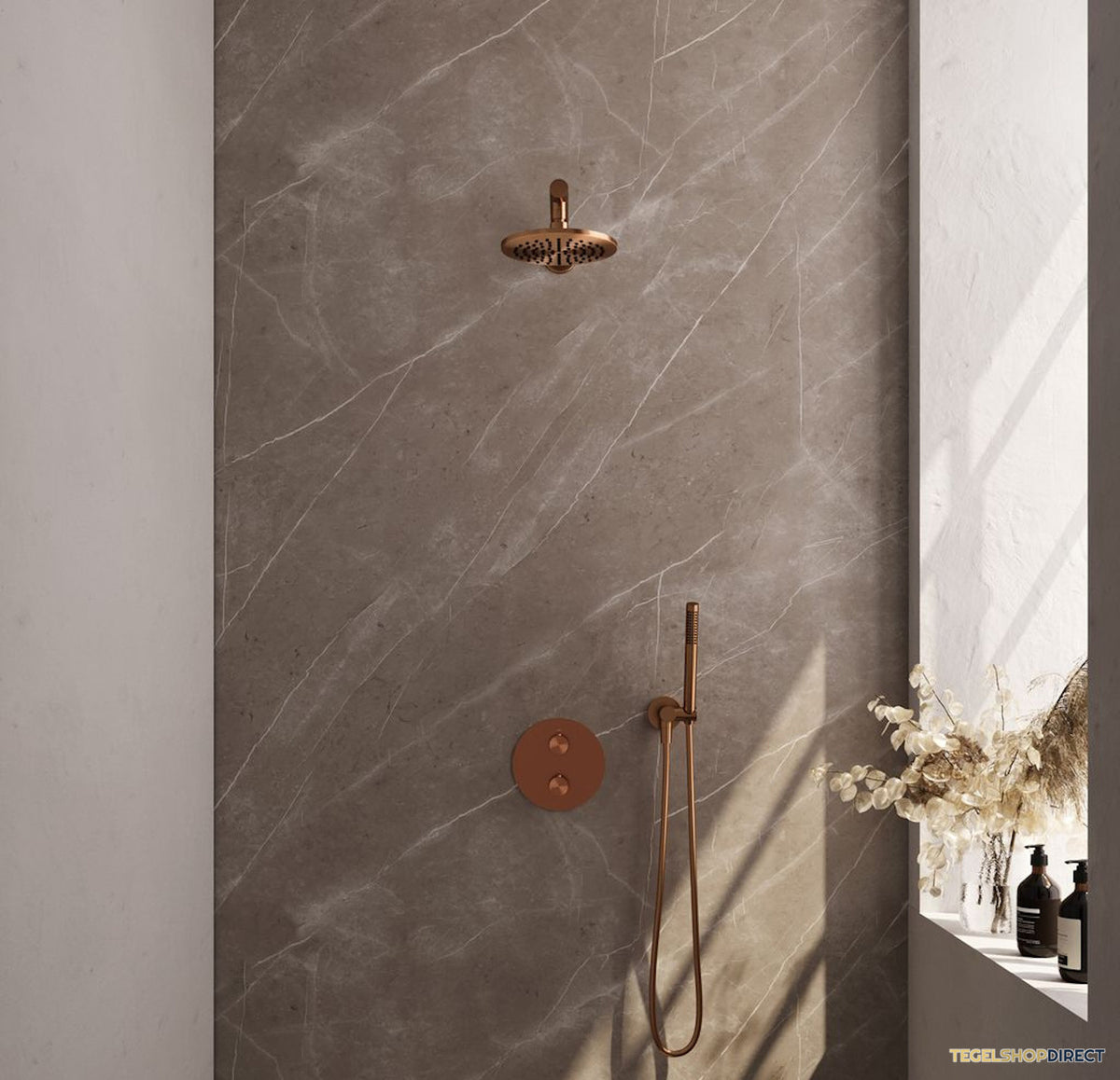 Thermostatische Inbouwdoucheset Brauer Carving Met Ronde Afdekplaat Koper (Alle Opties)