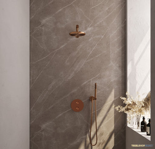 Thermostatische Inbouwdoucheset Brauer Carving Met Ronde Afdekplaat Koper (Alle Opties)