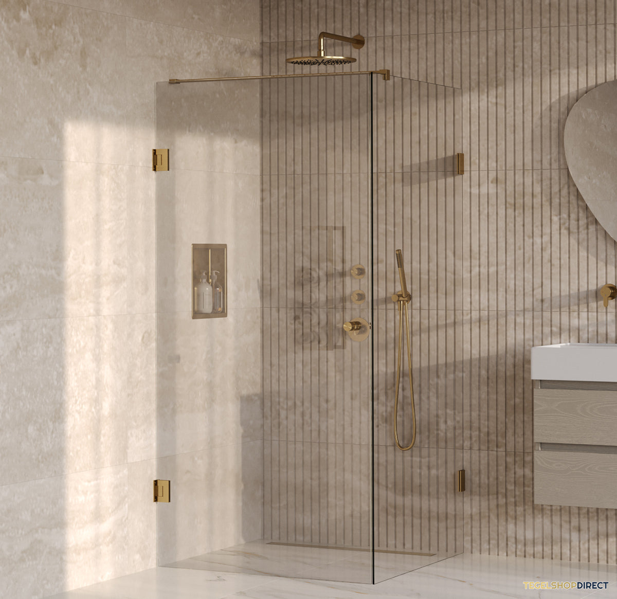 BRAUER Void Carving douchecabine met draaideur helder glas 100x100x200 incl. glascoating PVD goud geborsteld