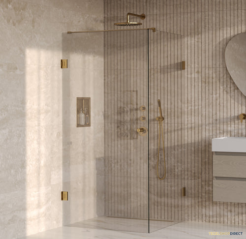 BRAUER Void Carving douchecabine met draaideur helder glas 100x100x200 incl. glascoating PVD goud geborsteld