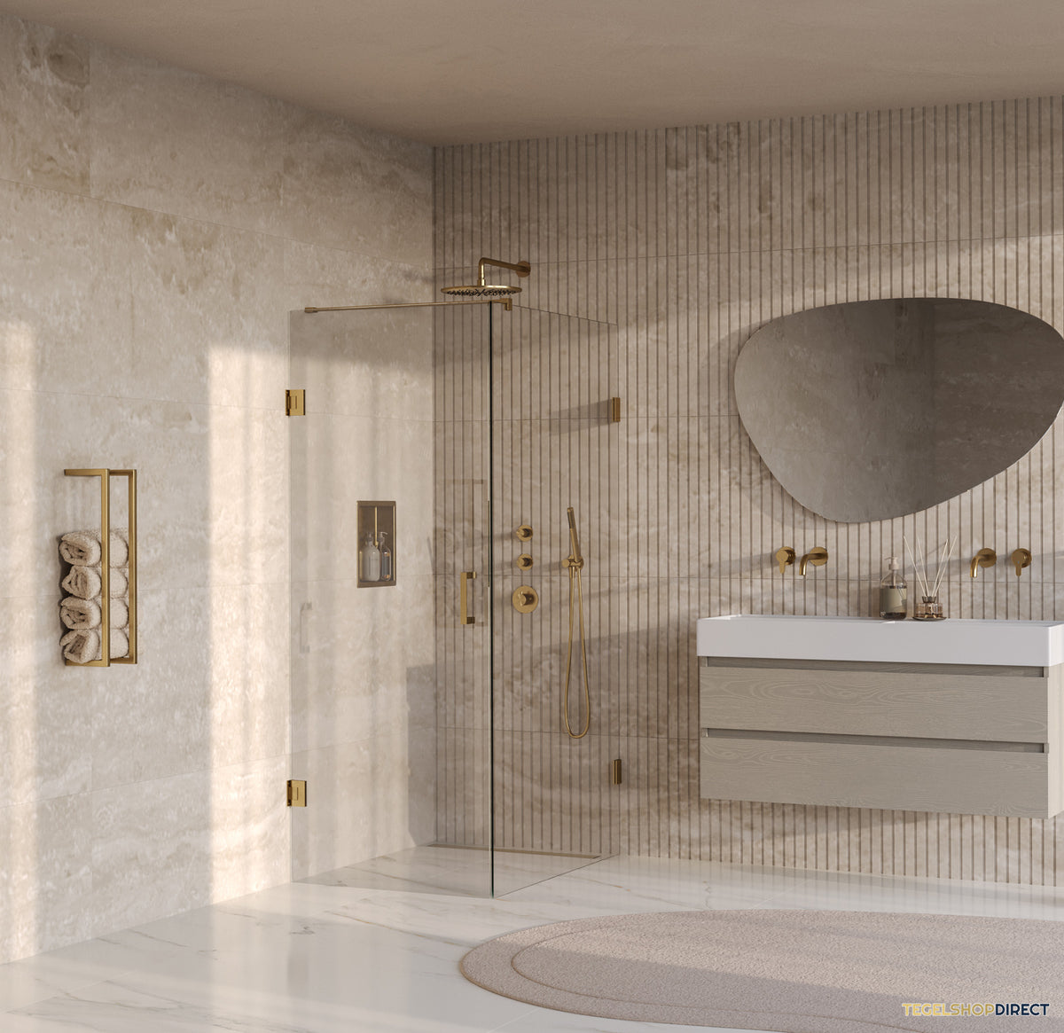 BRAUER Void douchecabine met draaideur helder glas 80x120x200 incl. glascoating PVD goud geborsteld – afbeelding 2