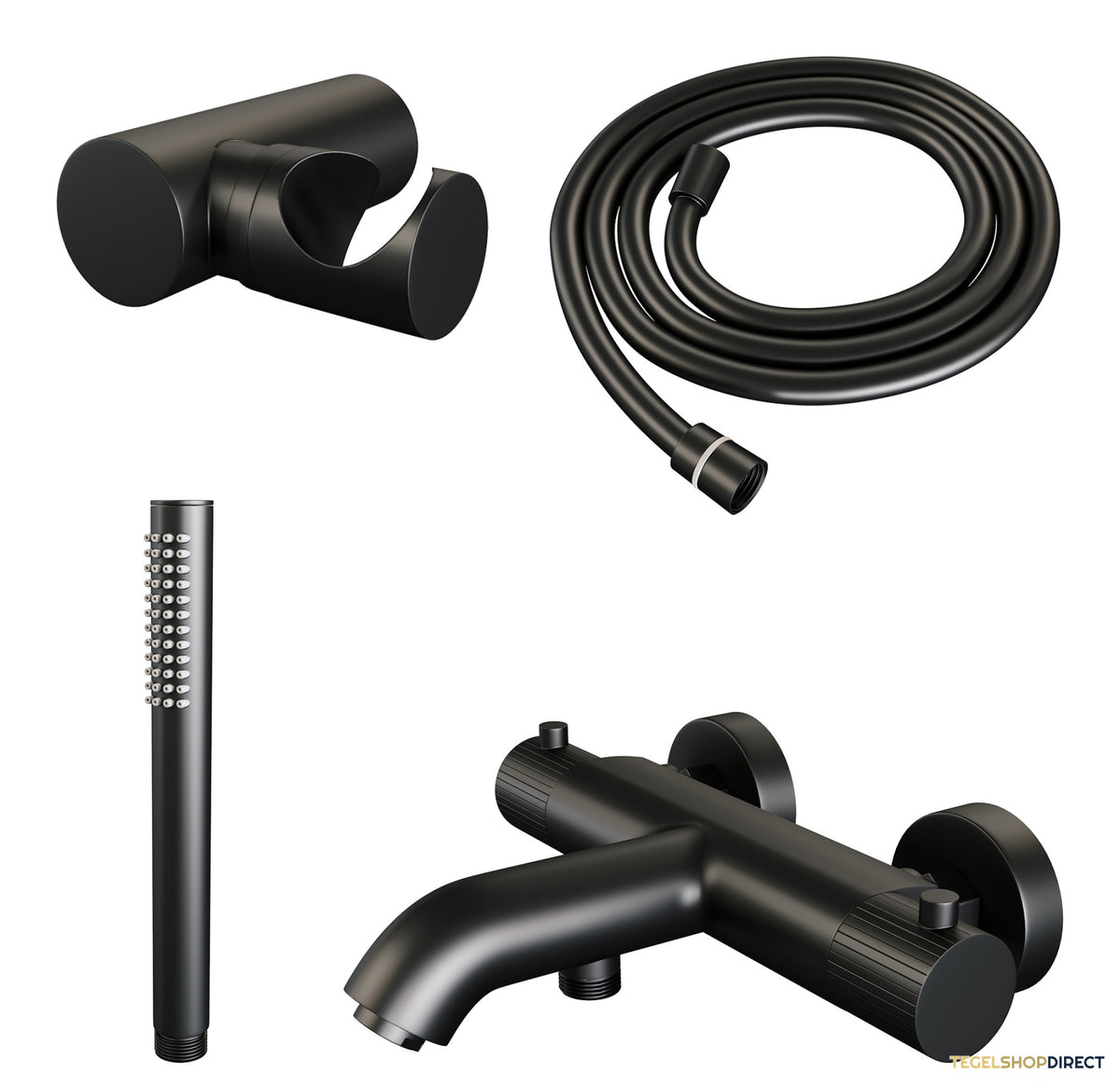 Brauer Stripe opbouw baddouche thermostaatkraan SET 03 met wandhouder en staaf handdouche en doucheslang mat zwart – afbeelding 2