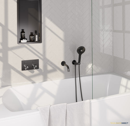 Brauer Stripe thermostatische inbouw badkraan met drukknoppen SET 04 met uitloop en 3-standen handdouche en doucheslang en wandaansluitbocht gunmetal geborsteld PVD