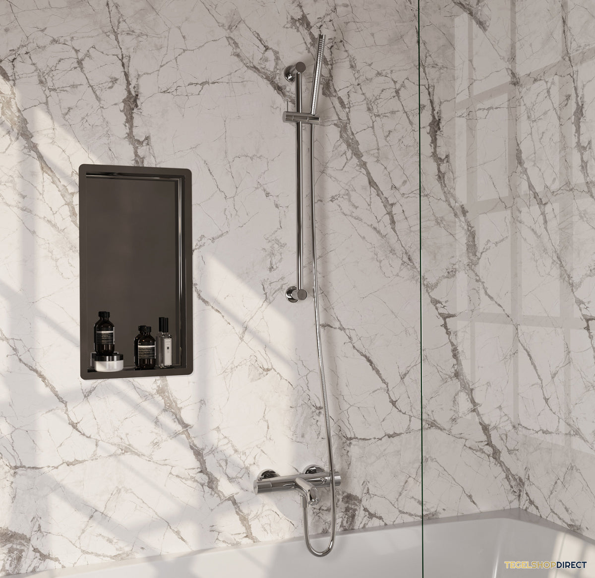 Brauer Stripe opbouw baddouche thermostaatkraan SET 01 met glijstang en staaf handdouche en doucheslang chroom