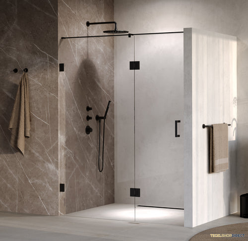 BRAUER Void nisdeur 2-delig helder glas 150x200 omkeerbaar met draaideur 70 aan glas incl. glascoating mat zwart