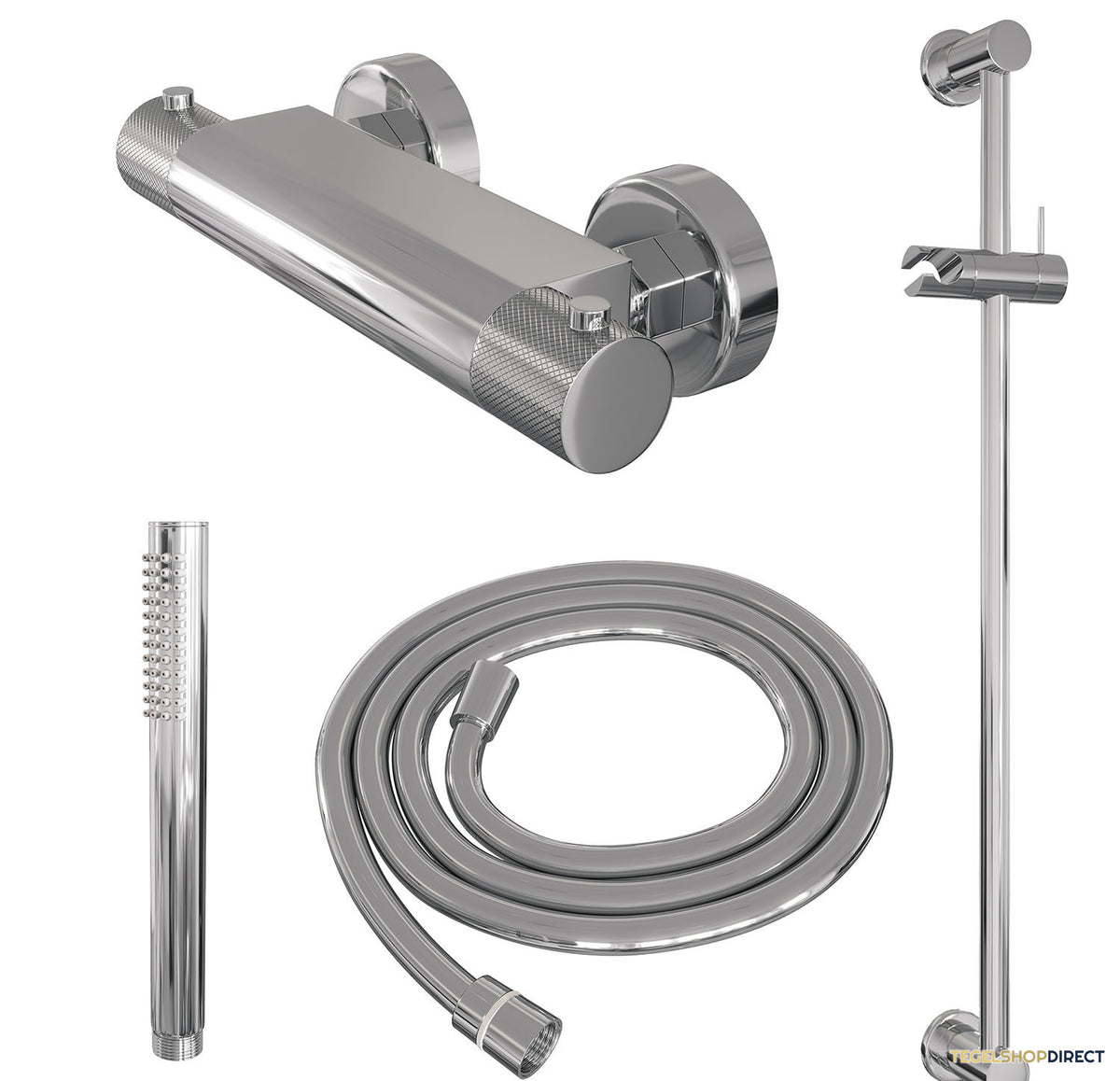 Douchekraanset Brauer Chrome Carving Opbouw Met Glijstang En Staafhanddouche Chroom – afbeelding 2