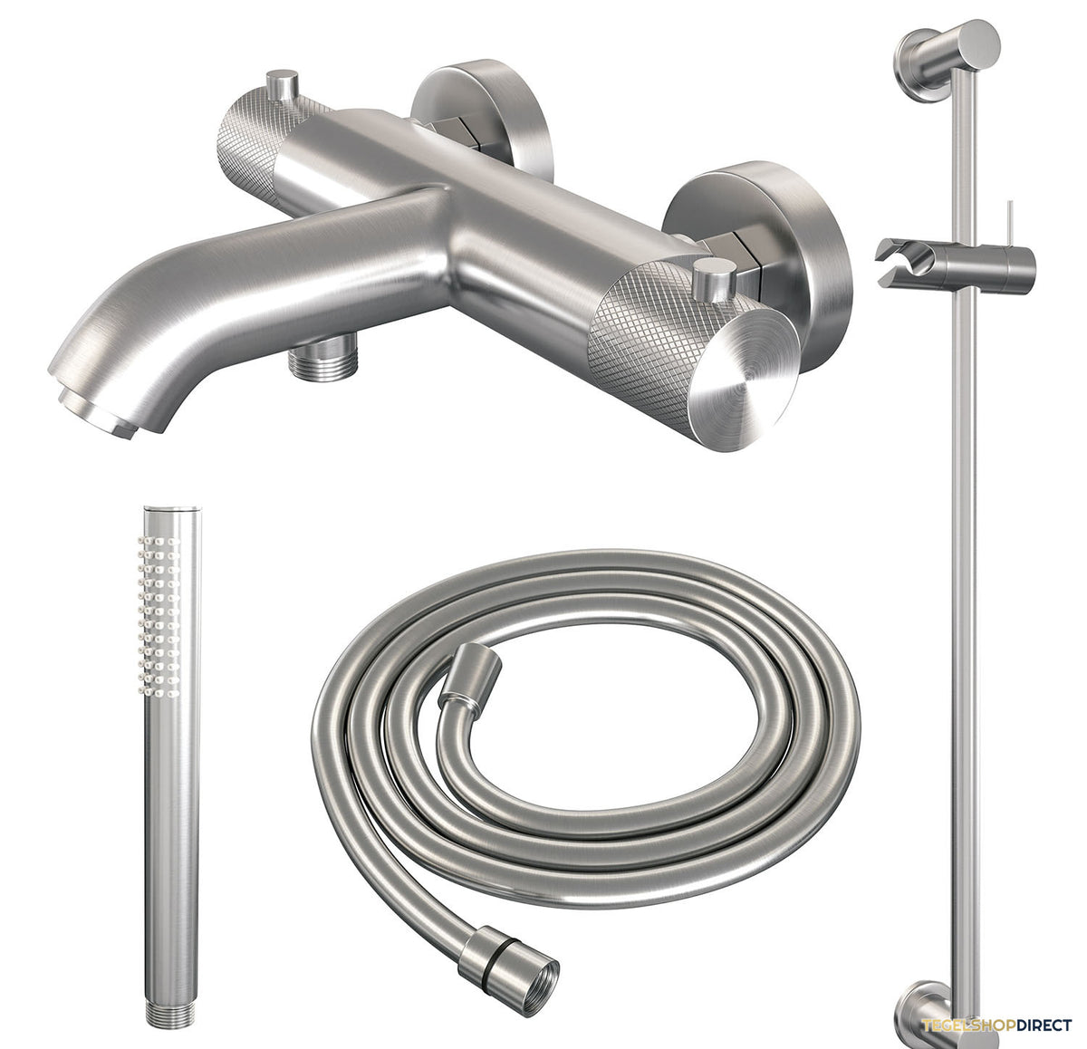 Opbouwset Bad- en Douchekraan Brauer Brushed Carving Thermostatisch Met Glijstang Geborsteld RVS – afbeelding 2