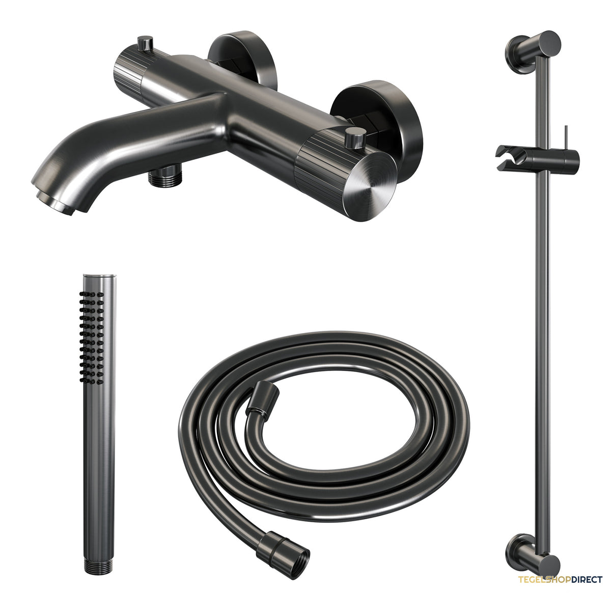 Brauer Stripe opbouw baddouche thermostaatkraan SET 01 met glijstang en staaf handdouche en doucheslang gunmetal geborsteld PVD – afbeelding 2