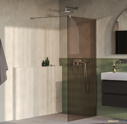 BRAUER Oblivion inloopdouche brons glas 90x200 incl. glascoating PVD RVS-kleurig geborsteld