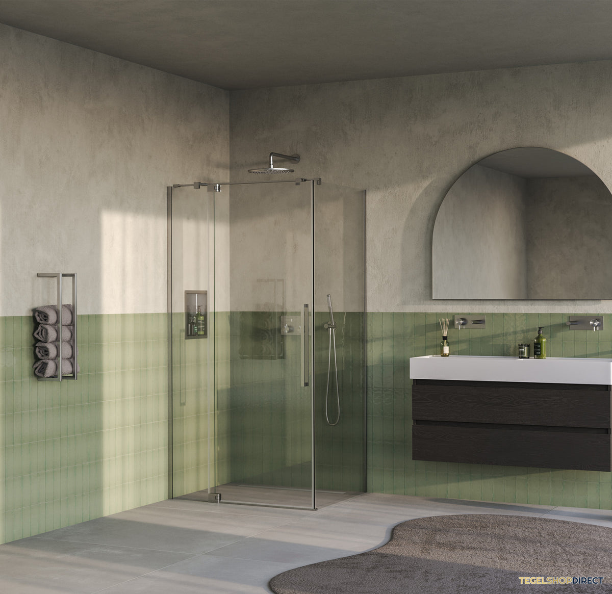 BRAUER Stellar douchecabine met draaideur helder glas 100x100x200 omkeerbaar incl. glascoating PVD RVS-kleurig geborsteld – afbeelding 2