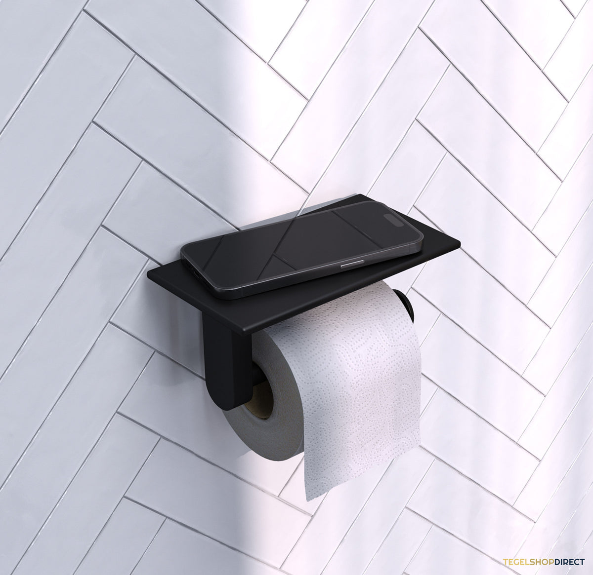 Toiletrolhouder Brauer Black Edition Met Planchet Mat Zwart – afbeelding 2