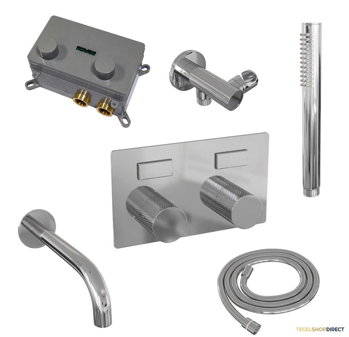 Inbouwthermostaat set Brauer Carving Met Drukknoppen Incl Baduitloop Chroom (Keuze Handdouche) – afbeelding 4