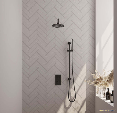 Inbouw Regendouche Set Brauer Black Edition Gebogen Wanduitloop Ronde Hoofddouche 20 cm Met Glijstang Mat Zwart