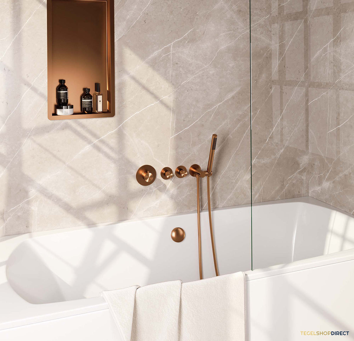 Inbouwthermostaatset Brauer Copper Incl Staafhanddouche En Badafvoer Koper