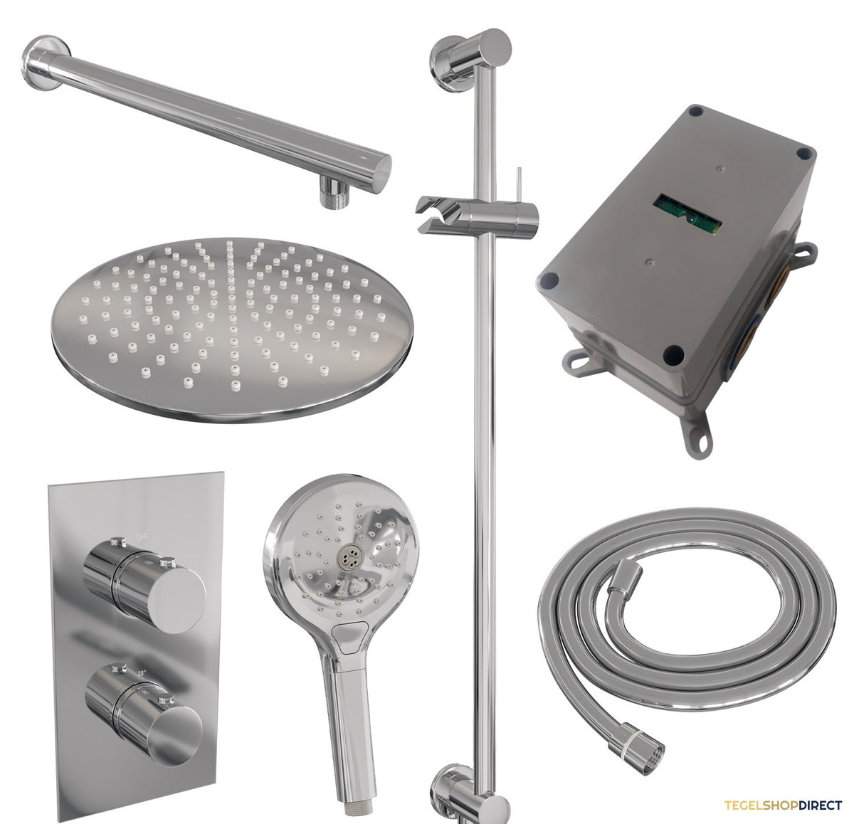 Inbouw Regendouche Set Brauer Chrome Edition Wanduitloop Ronde Hoofddouche 30 cm Met Glijstang en Handdouche 3 Standen – afbeelding 4