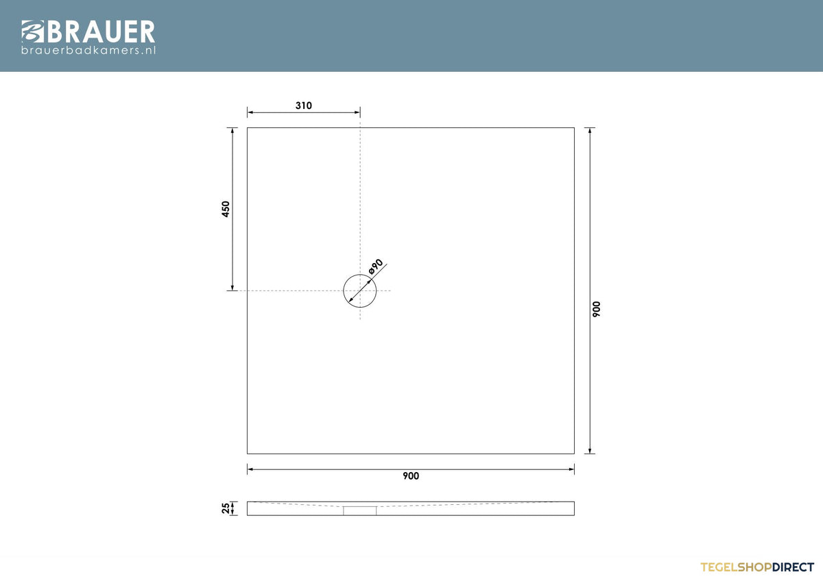 BRAUER Douchebak Asteroid 90x90 incl. antislip en antibacterieel mineraalmarmer mat zwart – afbeelding 9