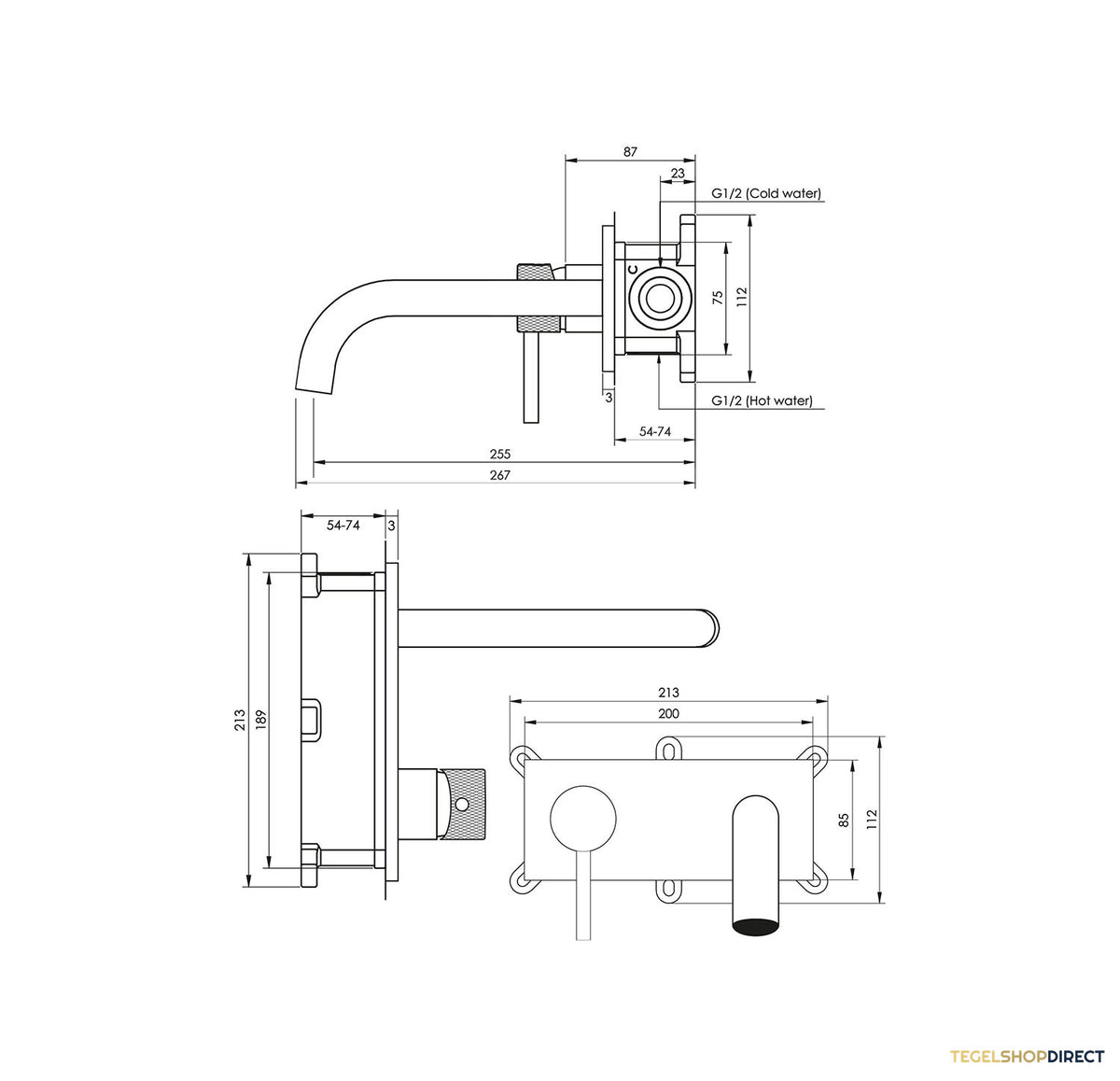 Inbouw Wastafelmengkraan Brauer Chrome Carving Coldstart Gebogen Uitloop Ronde Hendel Links Chroom Met Afdekplaat – afbeelding 4
