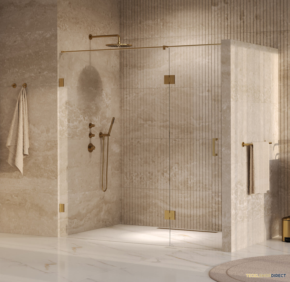 BRAUER Void nisdeur 2-delig helder glas 200x200 omkeerbaar met draaideur 70 aan glas incl. glascoating PVD goud
