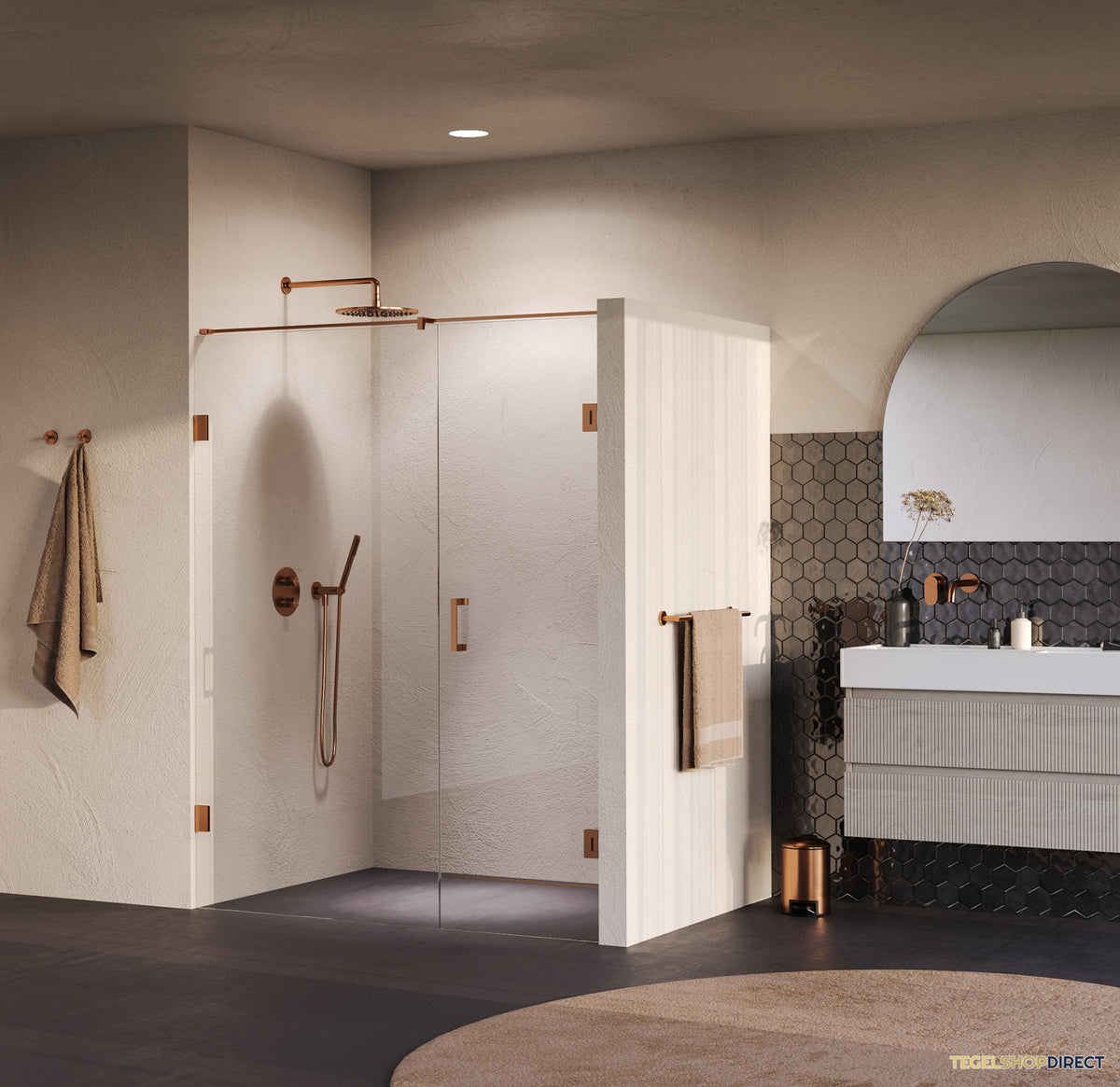 BRAUER Void nisdeur 2-delig helder glas 160x200 omkeerbaar met draaideur 70 aan muur incl. glascoating PVD koper – afbeelding 2