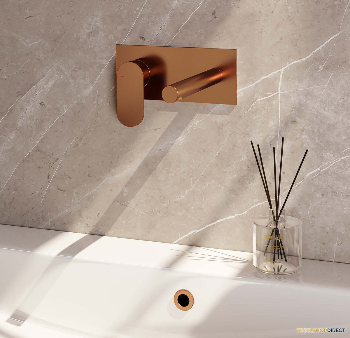 Inbouw Wastafelmengkraan Brauer Copper Edition Coldstart Rechte Uitloop Platte Hendel Links Geborsteld Koper PVD Met Afdekplaat – afbeelding 2