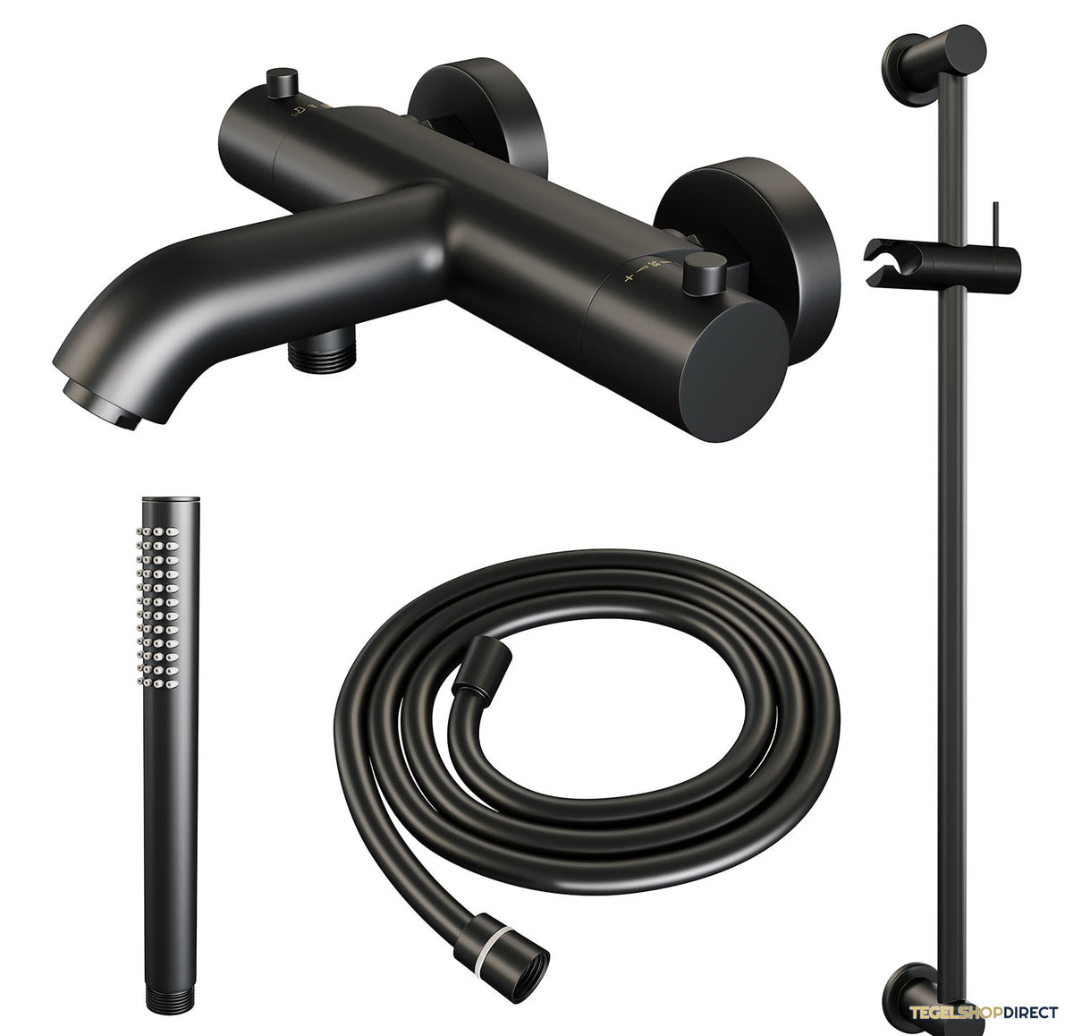 Opbouwset Bad- en Douchekraan Brauer Black Edition Thermostatisch Met Glijstang Mat Zwart – afbeelding 2